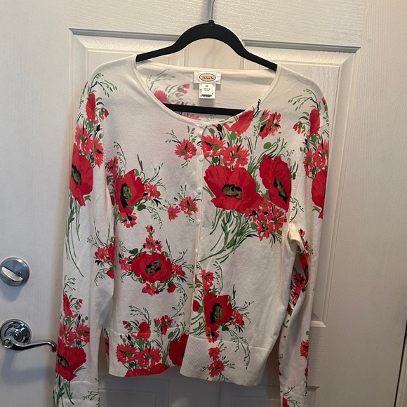 Talbots Tops - Talbots Red Floral Print Spring Cardigan Sweater 65% Pima Cotton Size XL